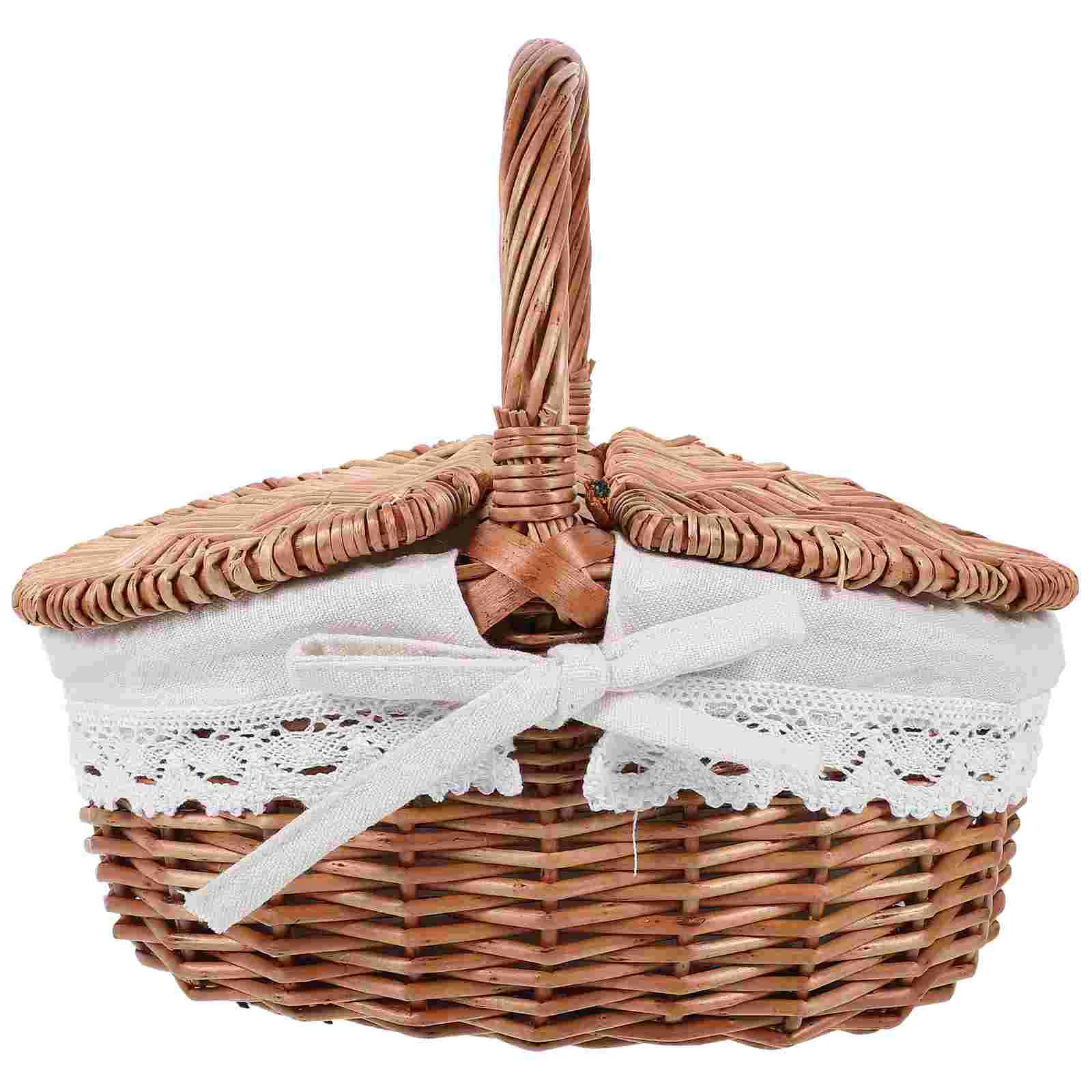 

Outdoor Picnic Basket Food Containers with Lids Storage Baskets Vintage Bread Cooler Hand-woven Shopping Vegetable Willow Baby