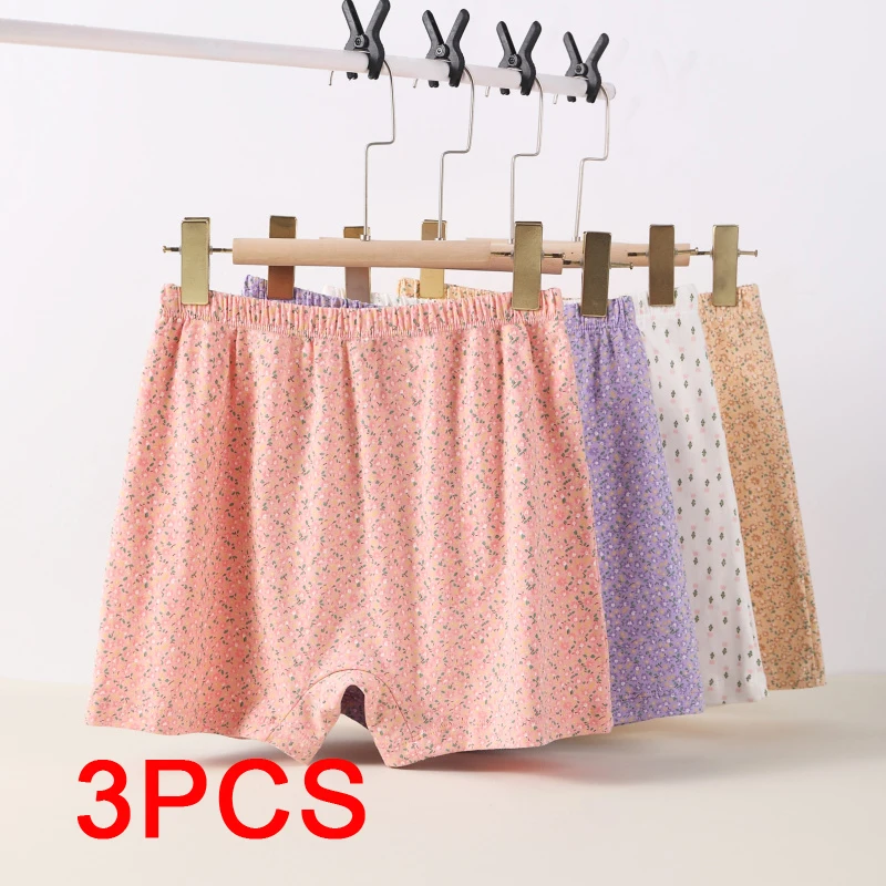 3Pcs Women Boxer Underwear Mother Briefs Floral Safety Pants Lingerie Breathable Woman Cotton Plus Size Female Panties Intimates