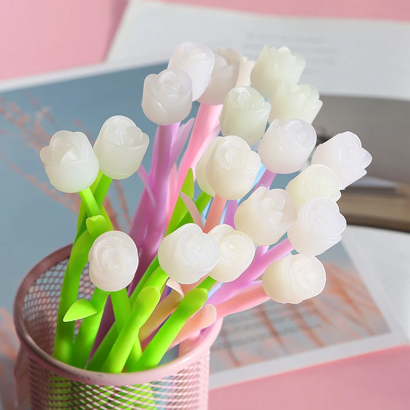 

12 Pcs Cute Soft Discolor Rose Flower Gel Pens School Office Home Supplies Stationery Kawaii Pen Creative Decorations Pen