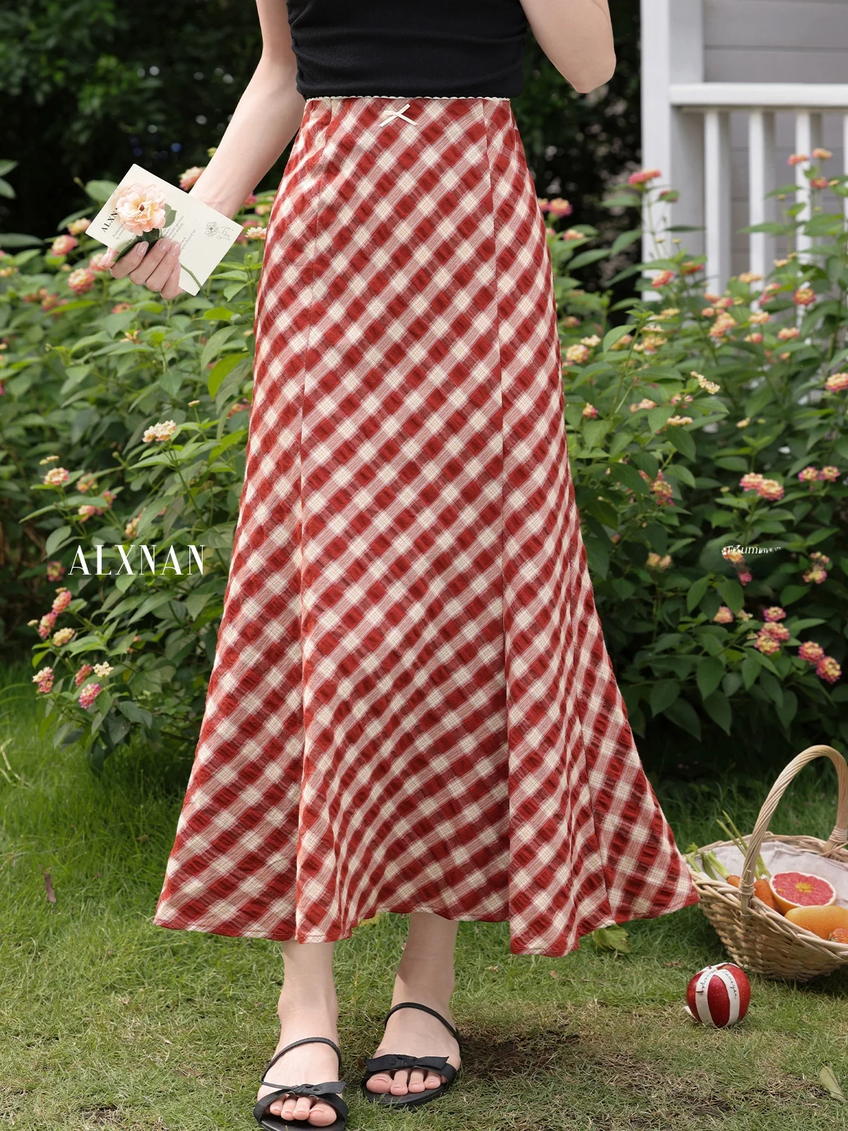 

Универсальная свободная женская юбка миди, модная летняя новинка, красная длинная юбка с эффектом похудения