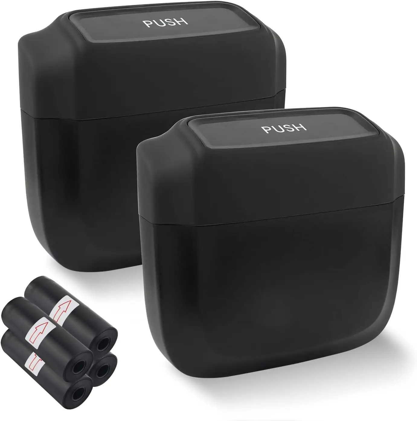 

2-Pack Car Trash Can with Lid & 60 Bags, Mini Organizer for Door/Seat/Center Console, Home/Office Use, Black