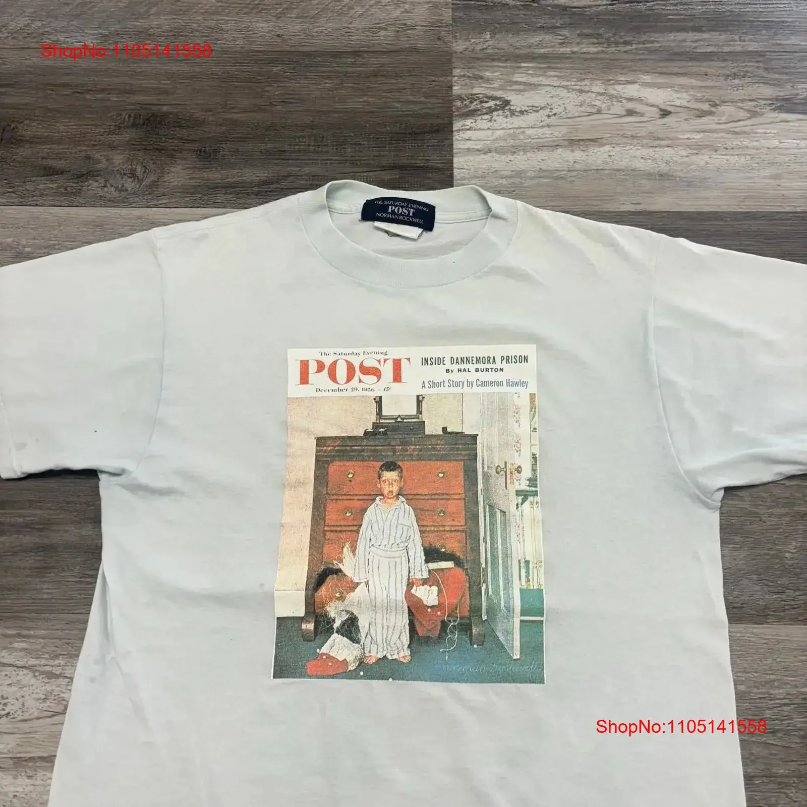 Vintage 90s The Saturday Evening Post Norman Rockwell Light Blue Mens M T Shirt vintage Washed Unisex streetwear Stretched