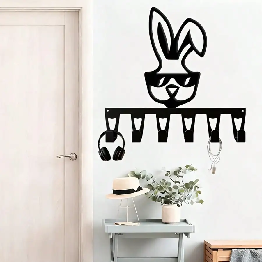 

Набор из 6 металлических настенных крючков «Милый зайчик», черные железные держатели для одежды, шляп и ключей для прихожей, спальни, подарок для домашнего декора