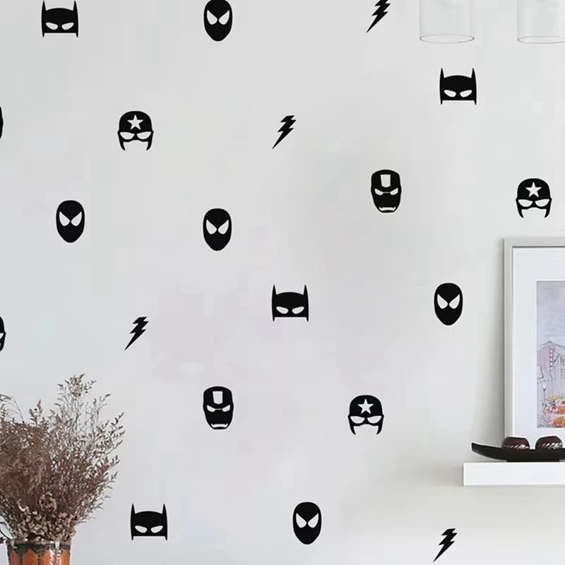 Naklejka ścienna maska superbohatera, dekoracja ścienna do pokoju chłopców i dzieci, DIY kreatywny wzór bohatera, winylowa naklejka na ścianę, dekoracja ścienna do pokoju zabaw.