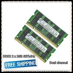 Ddr2 2x2gb 4gb ramメモリ、667mhz、pc2-5300sオリジナル、本物のノートブック、ラップトップ用