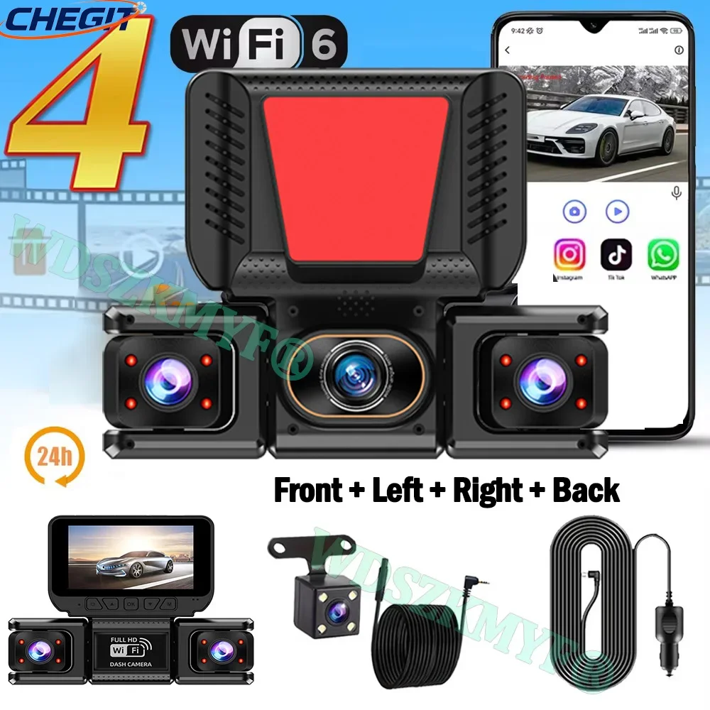 4Channels Car DVR WiFi Dash Cam 360°  Video Recorder Auto 1080P 4CH Front Rear View Camera 24H Parking Monitor Car Assecories