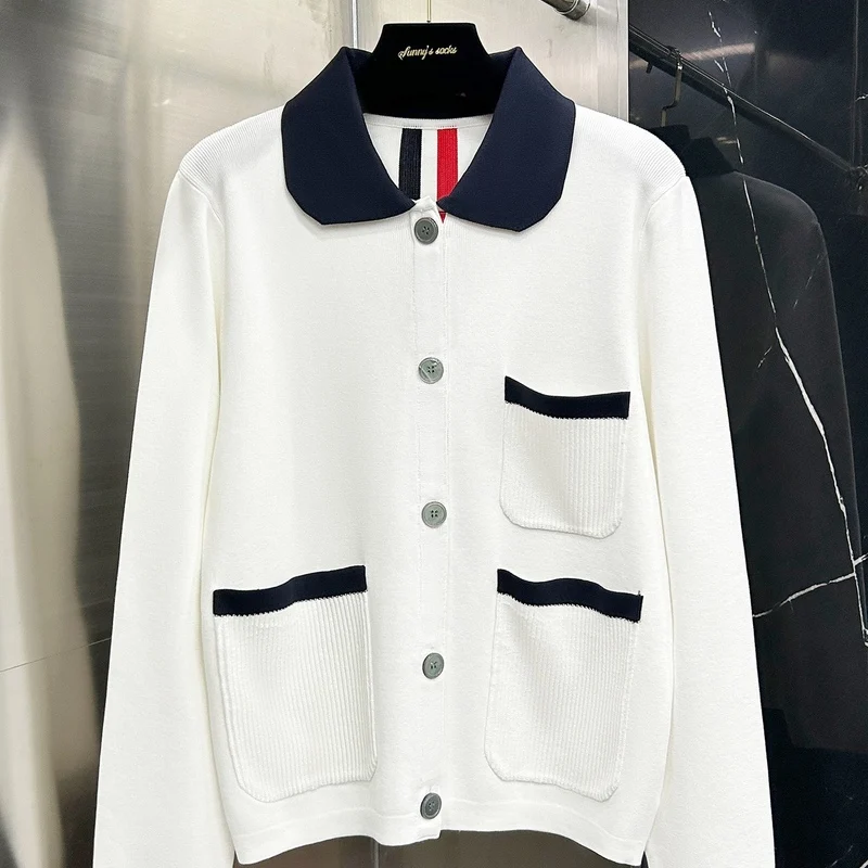 

Autumn Winter 2024 Knitted Cardigan Outerwear Collar Tee kets Anti-Aging Design College Sle Women's Faion