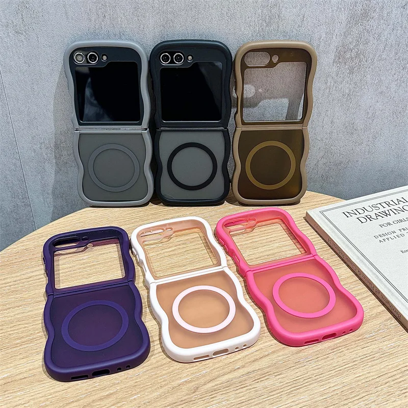 

Transparent Magnetic Wave Phone Case for Samsung Galaxy Z Flip 7 6 5 4 Protective Back Cover for ZFlip5 ZFlip6 ZFlip7 Case Shell