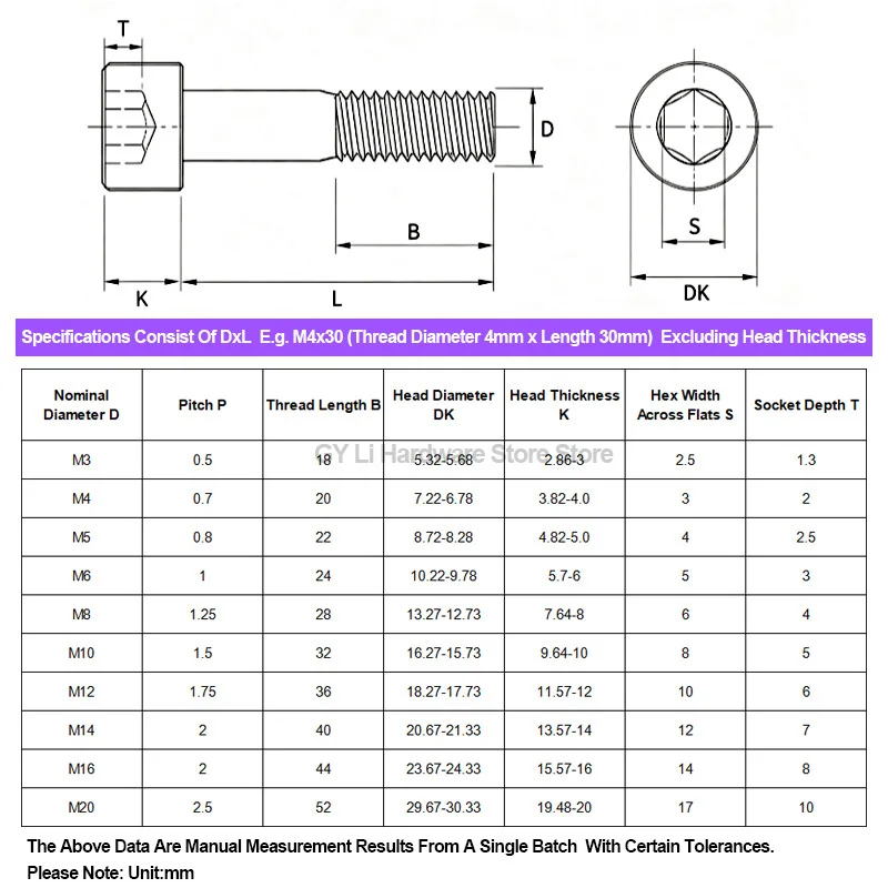 304 Stainless Steel Half Thread Hex Socket Head Cap Screw Extra Long Allen Cup Bolt M3-M20 Machinery Fixing Hardware Fastener
