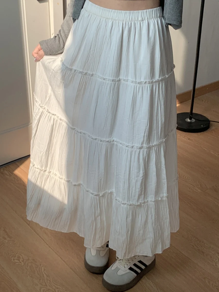 Witte A-lijn Ballet Sle Puffy f Rok Hoge Taille plus Size Dames Nieuw Model Afslankende Midi Lengte Taartrok