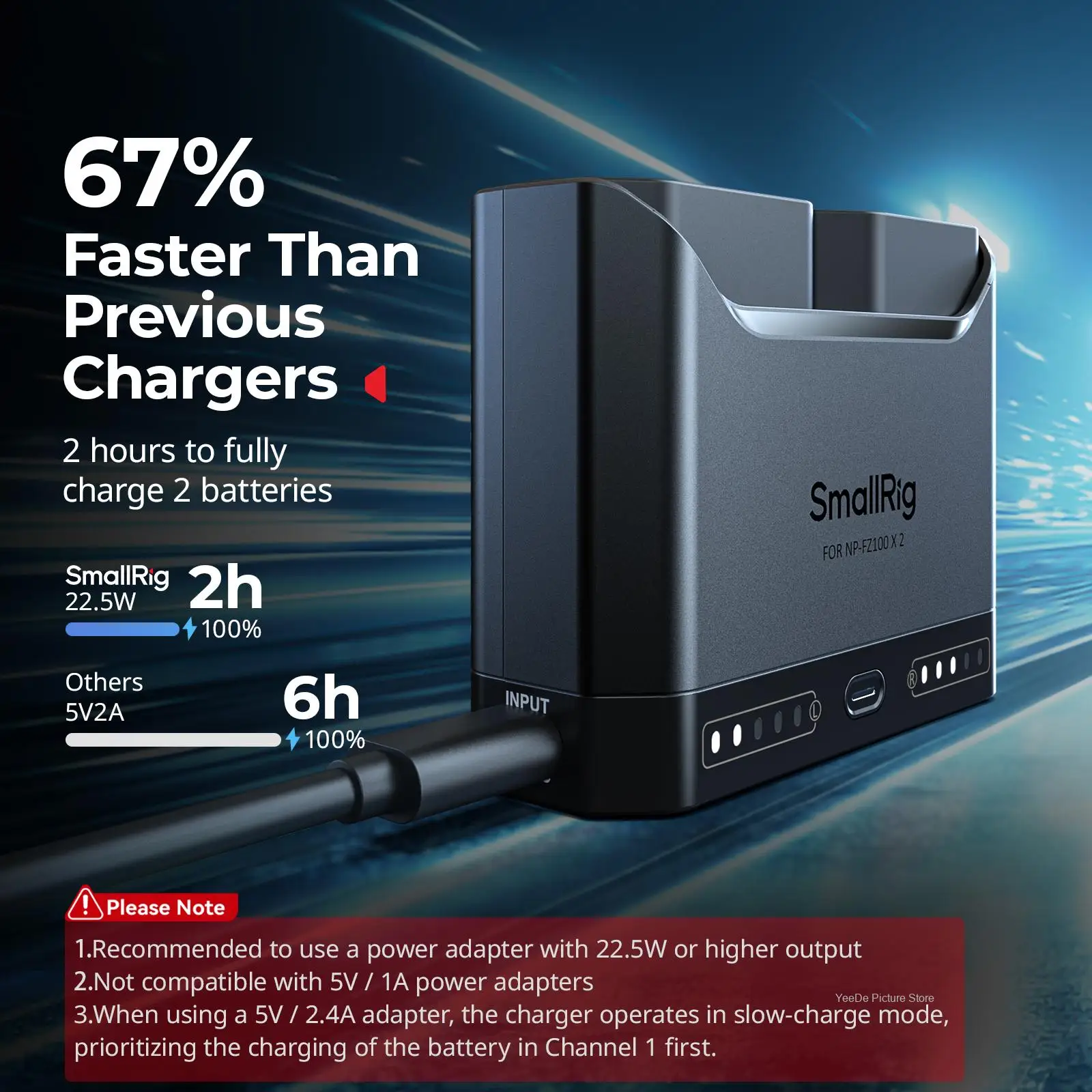 Ładowarka do akumulatorów Sony NP-FZ100 SmallRig z portem szybkiego ładowania USB-C, etui ładujące 5489 — zdjęcie produktu 5