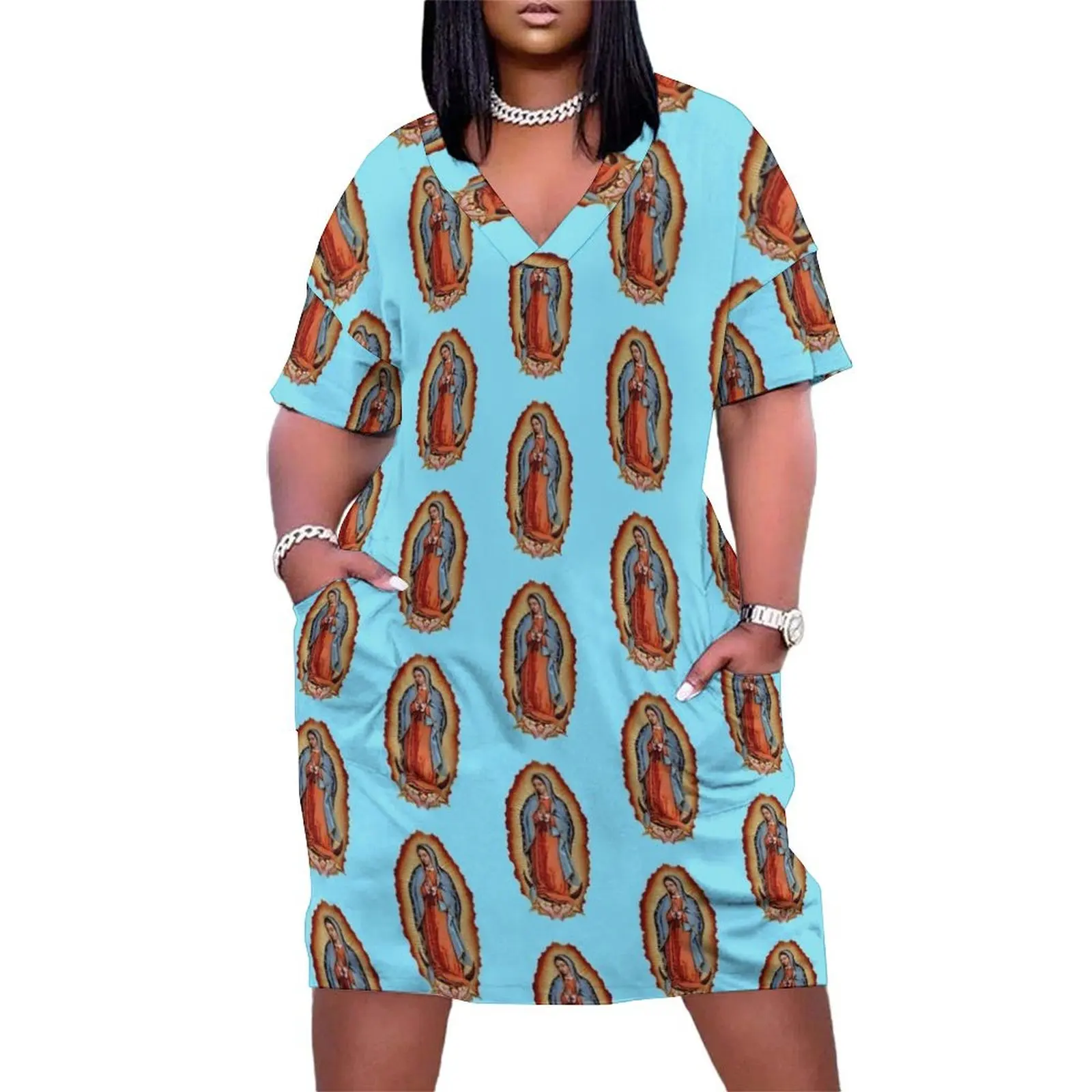 

Virgin / Virgen Mary Maria De Guadalupe Loose Pocket Dress dress dresses Summer skirt Long dresses dress women summer 2025