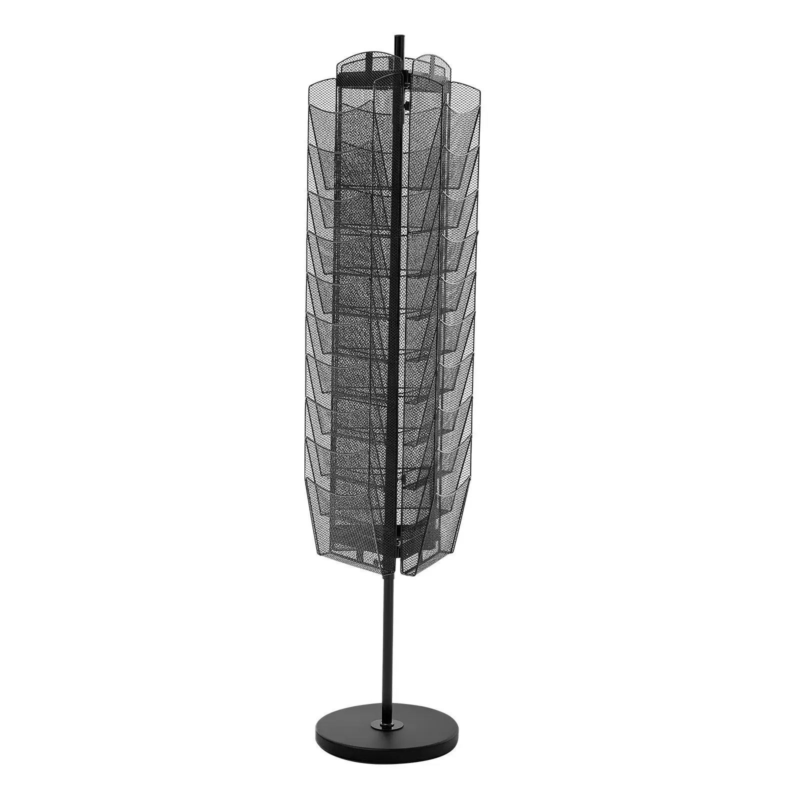 Rotating Brochure Display Rack, 30 Pockets Mesh Magazine Literature Display Stand, Portable Floor Standing Magazine Rack, Metal