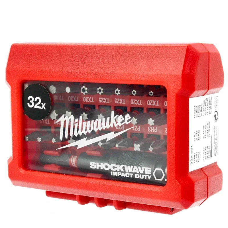 Milwaukee 4932464240 Shockwave 32PCS Impact Duty Bit Set di supporti esagonali Punta da trapano Durevole antiscivolo Antiruggine Accessori per utensili elettrici