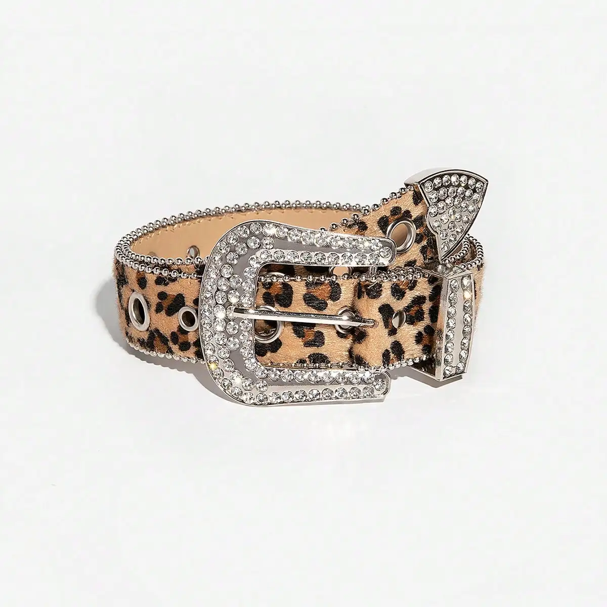 Punk Rhinestone Leopard Print Hollowed Out Rhinestone Bead Waistband Jeans Versatile Accessory Suitable for Daily Travel