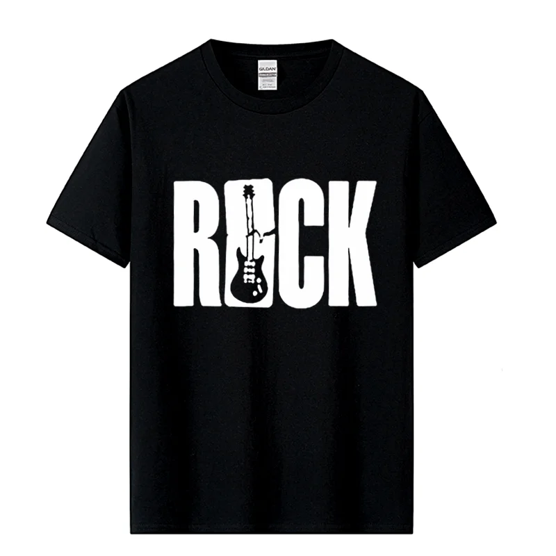 New Streetwear Men\'s O-neck Short Sleeve T Shirt ROCK Guitars Music Pirnt T-Shirt Hip Hop Rock\'n\'roll Tees Tops Harajuku