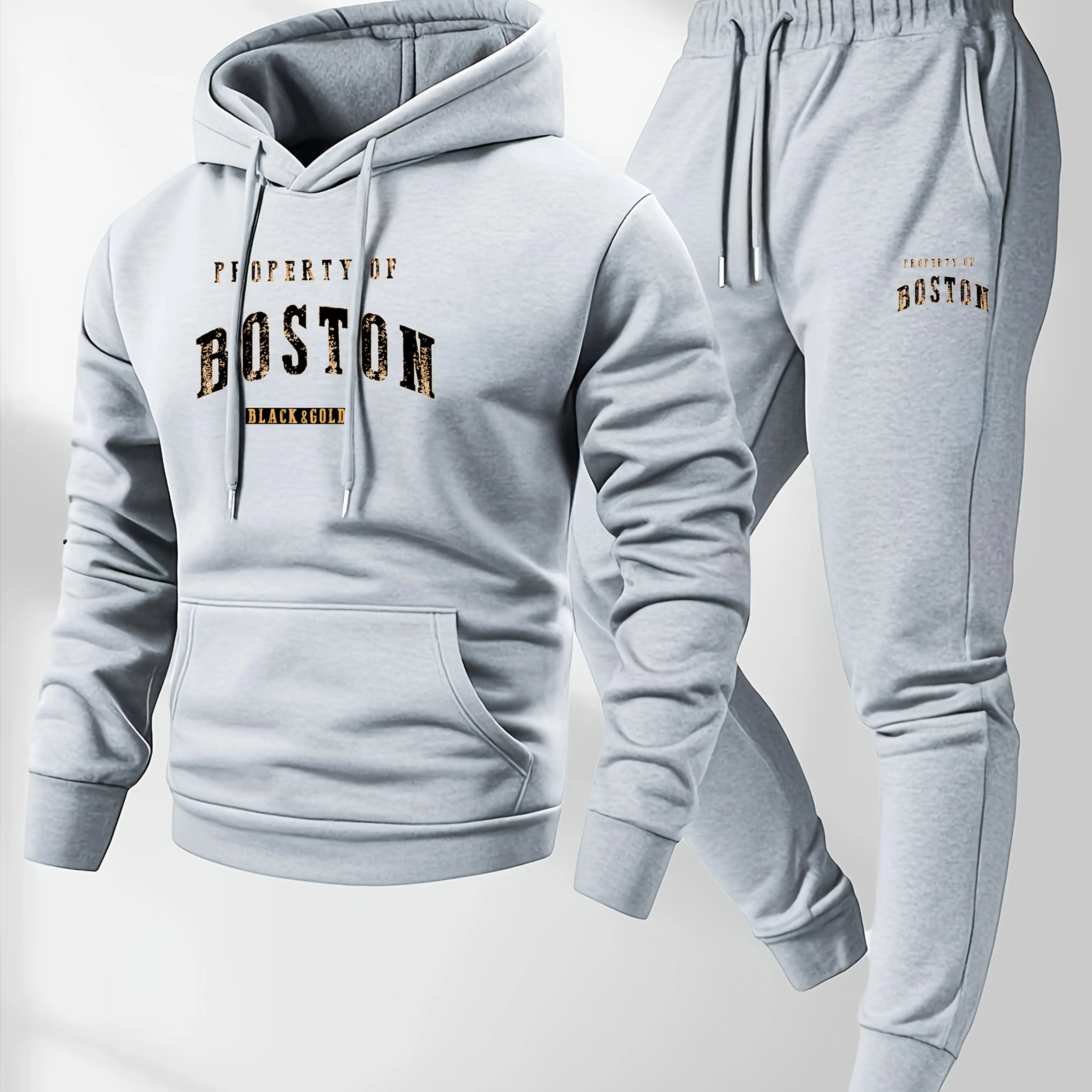 

2025 hot selling fashionable men's Boston printed hooded sweatshirt sports pants soft, comfortable, warm, windproof sports suit