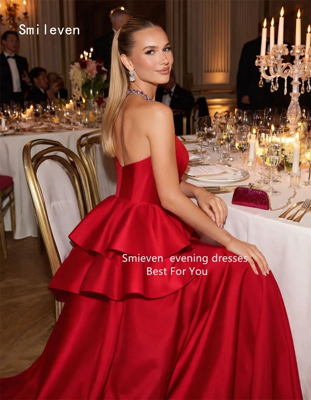 Smileven Luxury A Line Prom Dress Elegant Strapless Party Gowns Minimalist Daily Tiered Formal Occassion Dress Customized 2026 image 2
