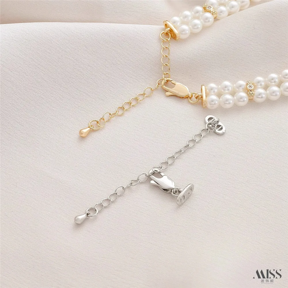 14K Gold Color Double-row Pearl Bracelet Necklace Extension Chain DIY Telescopic Tail Chain Ending Extended Chain Accessories