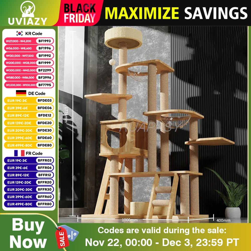 Multi-Level Wood Cat Tree Nest Cat Climbing Frame Scratching Shelf Scratcher Post Board Jumping Platform Tower Space Capsule