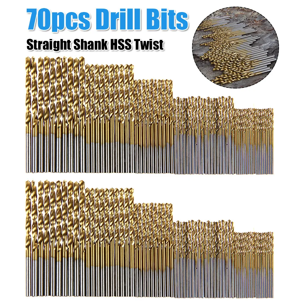 

70pcs 1.0-3.0mm HSS Twist Drill Bits Straight Shank High Speed Steel Twist Drill Bits Set Power Tool for Wood Plastic Aluminum