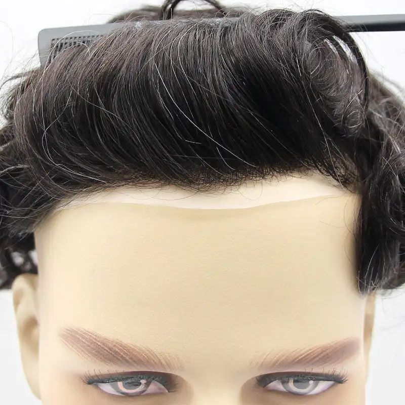 Men Toupee Biological Scalp Thick PU Wigs Breathable Capillary Prosthesis Indian Remy Human Hair Natural Replacement System 6\