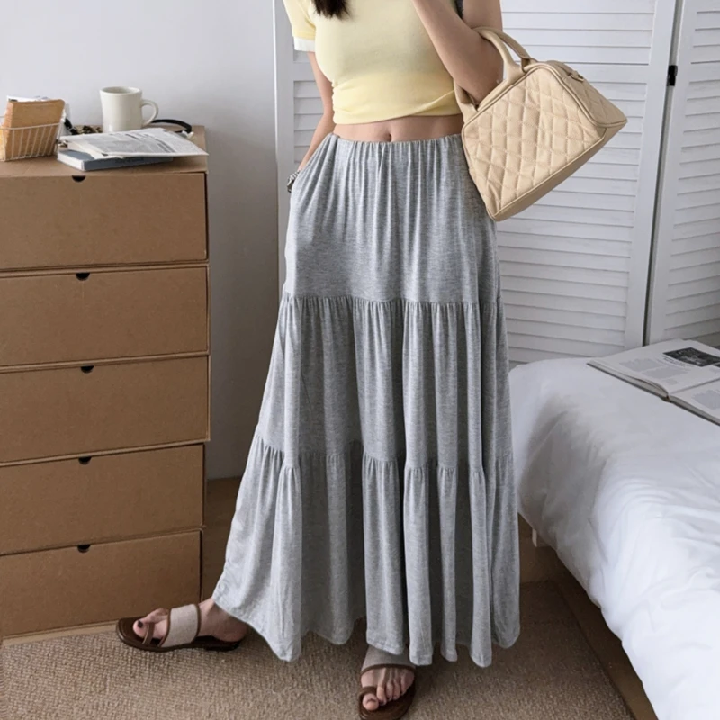 

Modal A-Line Midi Skirt Loose Cake Sle Women's Summer Outdoor Wear plus Size Slimming Thin Base Layer Skirt