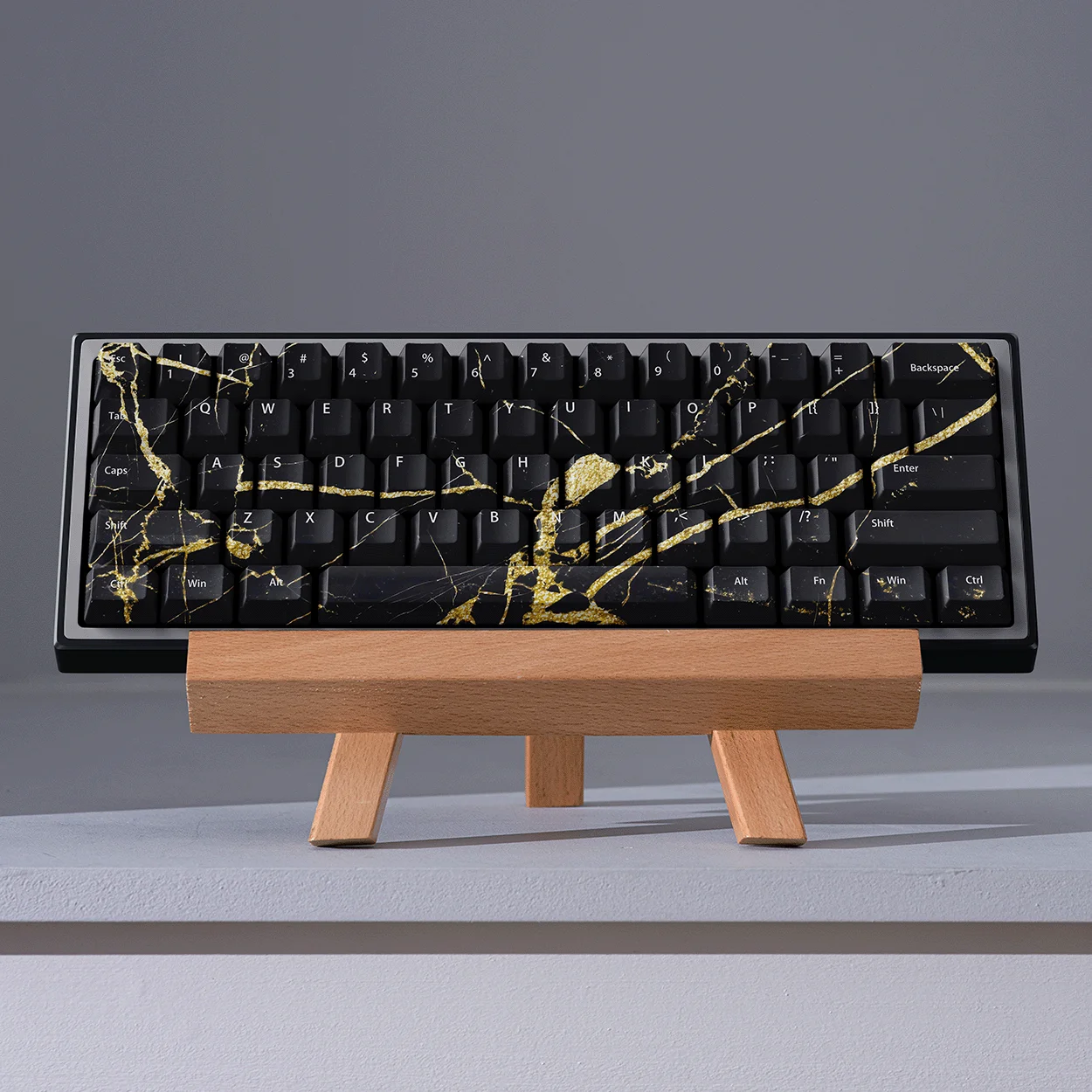 

Black gold marble full five-sided hot sublimation PBT keycap original factory height adaptation multi-model wooting ez