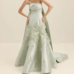 Customized Customized  Exquisite Lace And Sequined Mermaid Green Satin Evening Dress Strapless Sweep Train Sleeveless Zipper Bac