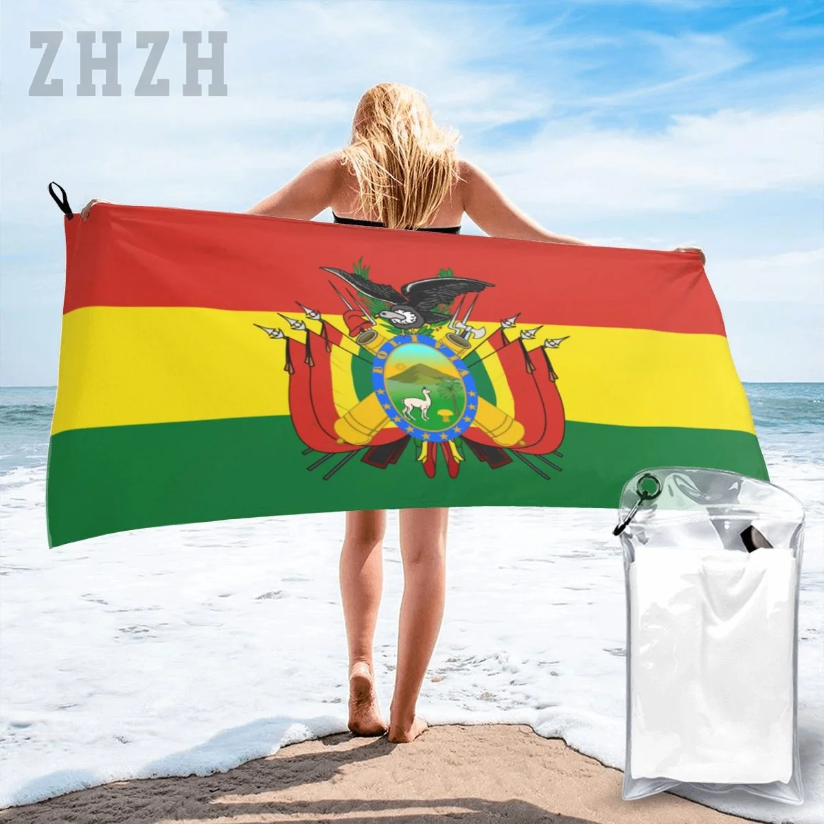 More Design Bolivia Flag Emblem Bath Towel Quick dry Microfiber Absorbing Soft Water Breathable Beach Swimming Bathroom