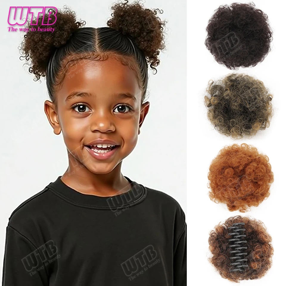WTB Synthetic Hairpiece Wig with Clip Style Small to Medium Curly Hair Bun Suitable for Girls' Daily and Holiday Wear