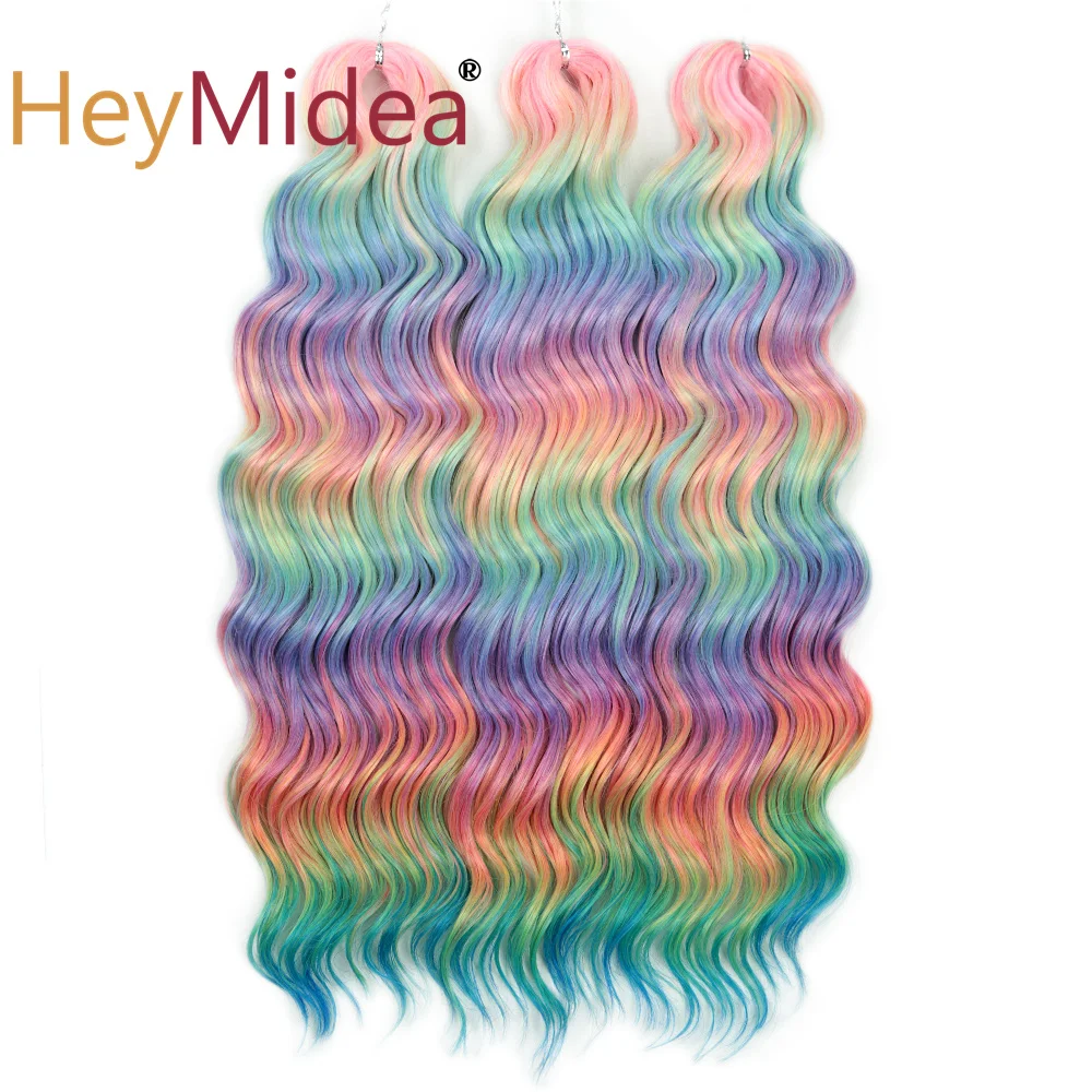 

3 шт., 20 дюймов, синтетические волосы Анны, свободные, глубокие волны, плетение волос, косички океанских волн, радужные твисты, вязанные крючком, вьющиеся волосы