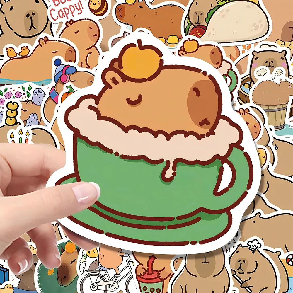かわいい茶色の漫画の動物グラフィティステッカー、plump Capyual、美的ステッカー、ラップトップ日記と車の文房具、10個、30個、50個、100個