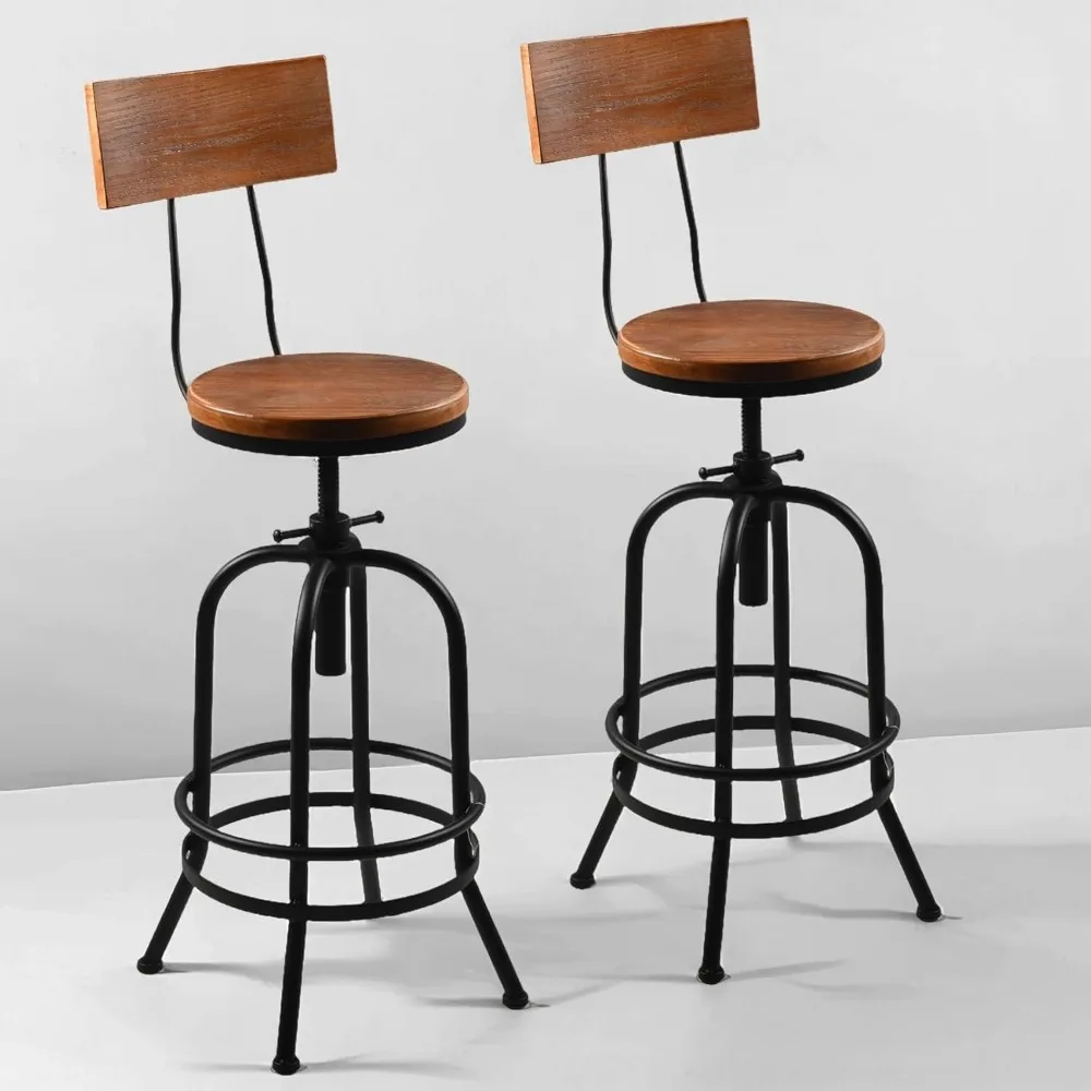 

Industrial Bar Stool-26-32 Inch Adjustable Swivel Round Wood Metal Kitchen Stool Rustic Farmhouse Counter Height Extra Tall Bar