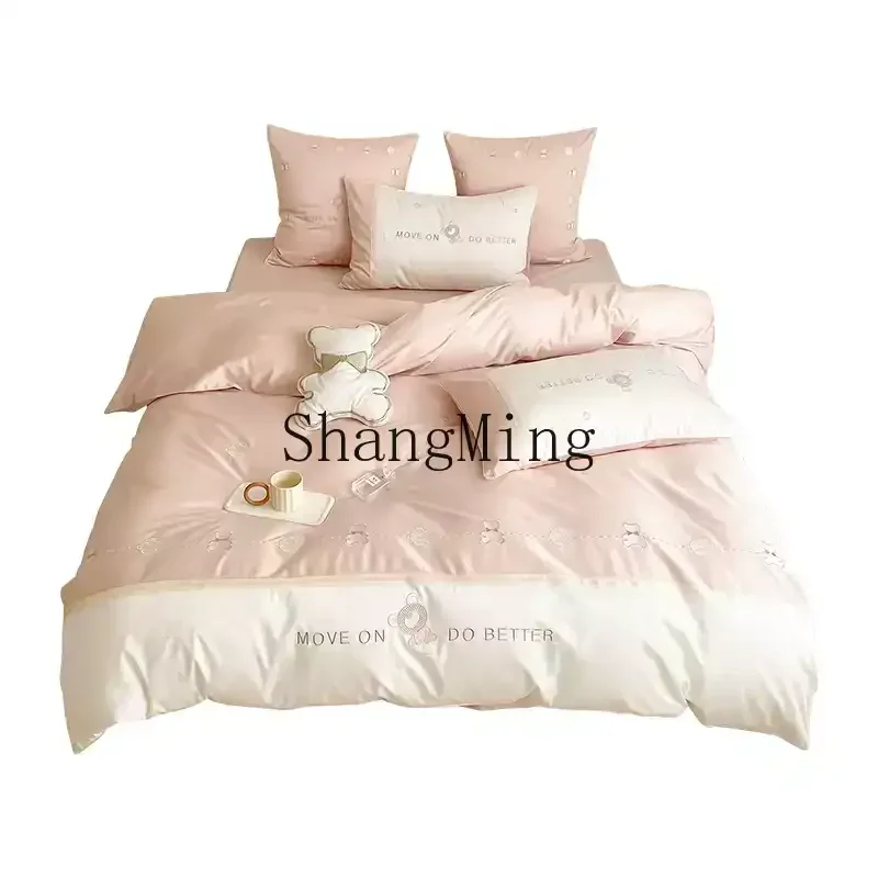 ZYY long-staple cotton four-piece girl heart bear quilt cover sheets soft cotton bedding