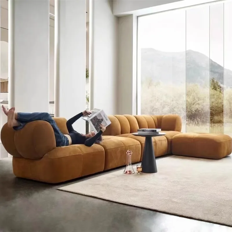 Tofu block sofa with minimalist modern cream style small unit design and free combination module