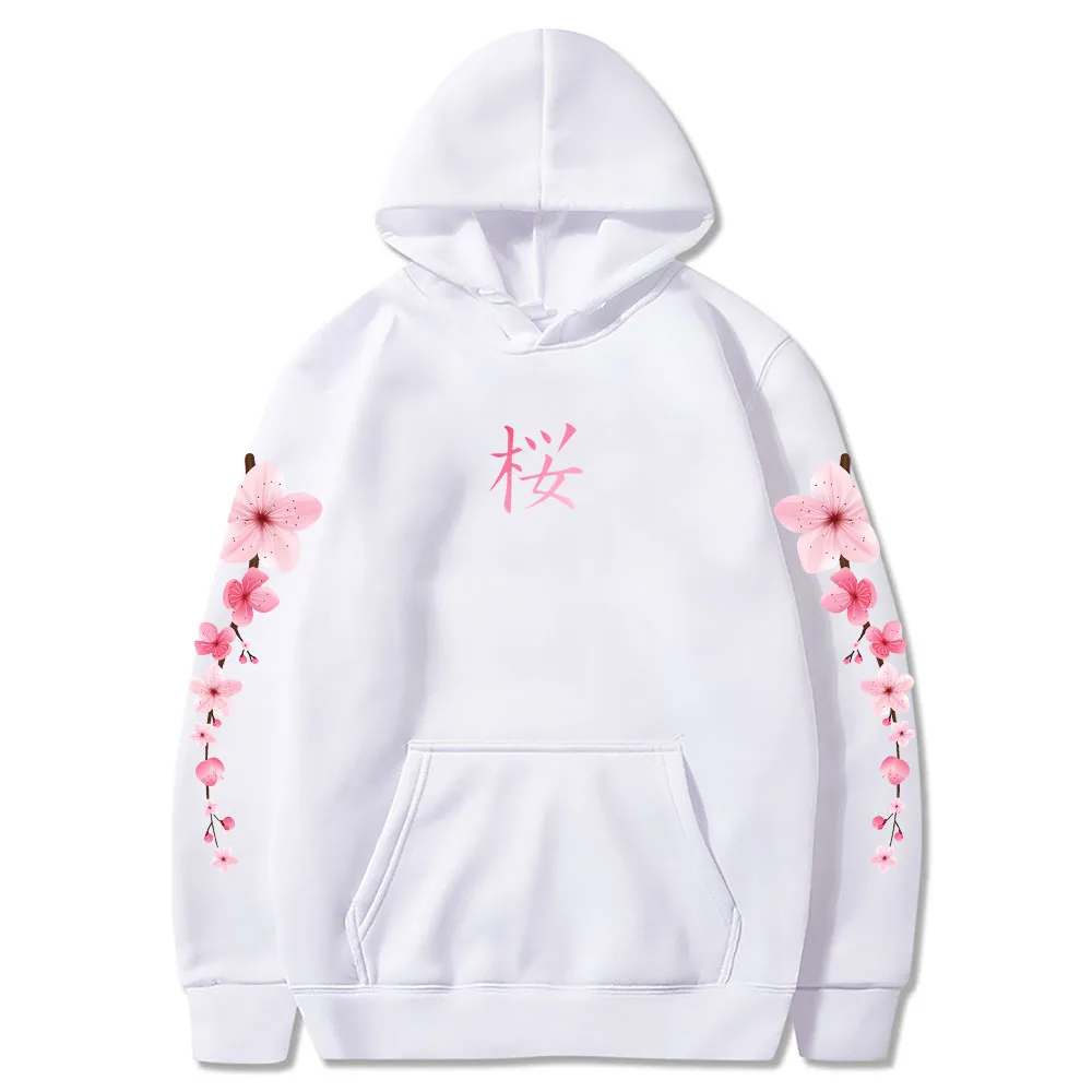 Japanese Blossom Sakura Graphic Hoodies Long Sleeve Winter Hooded Sweatshirts Casual Women/Men Comfortable Pullovers with Pocket