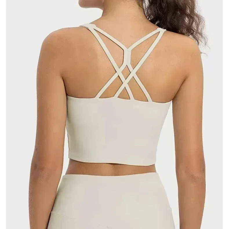 

Lemon Women Solid Sports Bra Thin Cross Straps Backless Pilates Yoga Workout Gym Fitness Crop Tank Top With Removable Pads