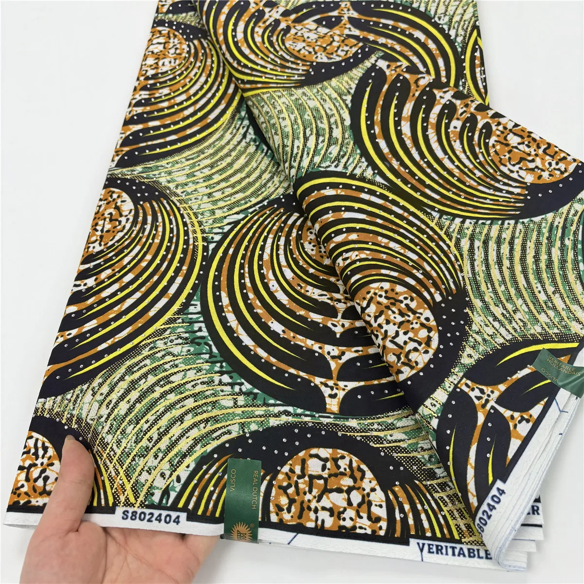 Newest African Soft Batik Prints Glitter Golden Wax Fabric With Stones Real 100% Cotton Ankara Wax Fabric For Dress 6Yards 15A92 view 3