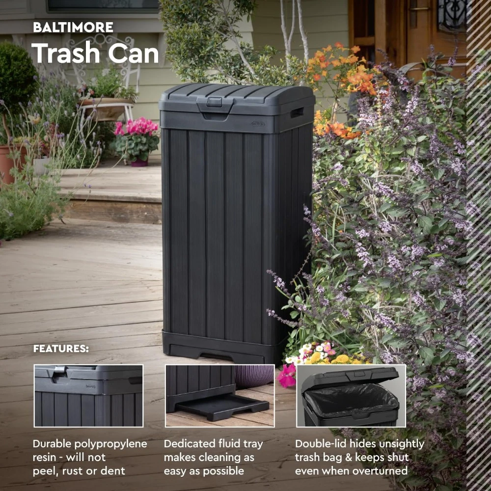 for Baltimore 38 Gallon Trash Can with Lid and Drip Tray for Easy Cleaning-Perfect for Patios, Kitchens