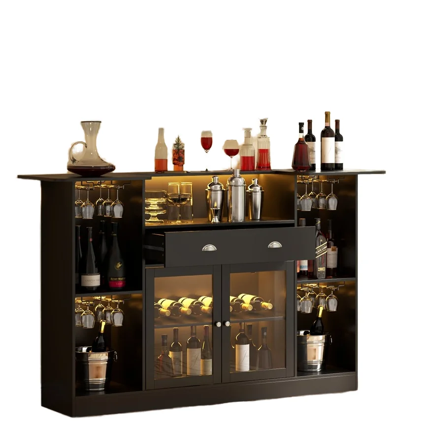 

Bar Cabinet Light Emitting Diode Drawing Strap Glass Door Adjustable Wine Rack