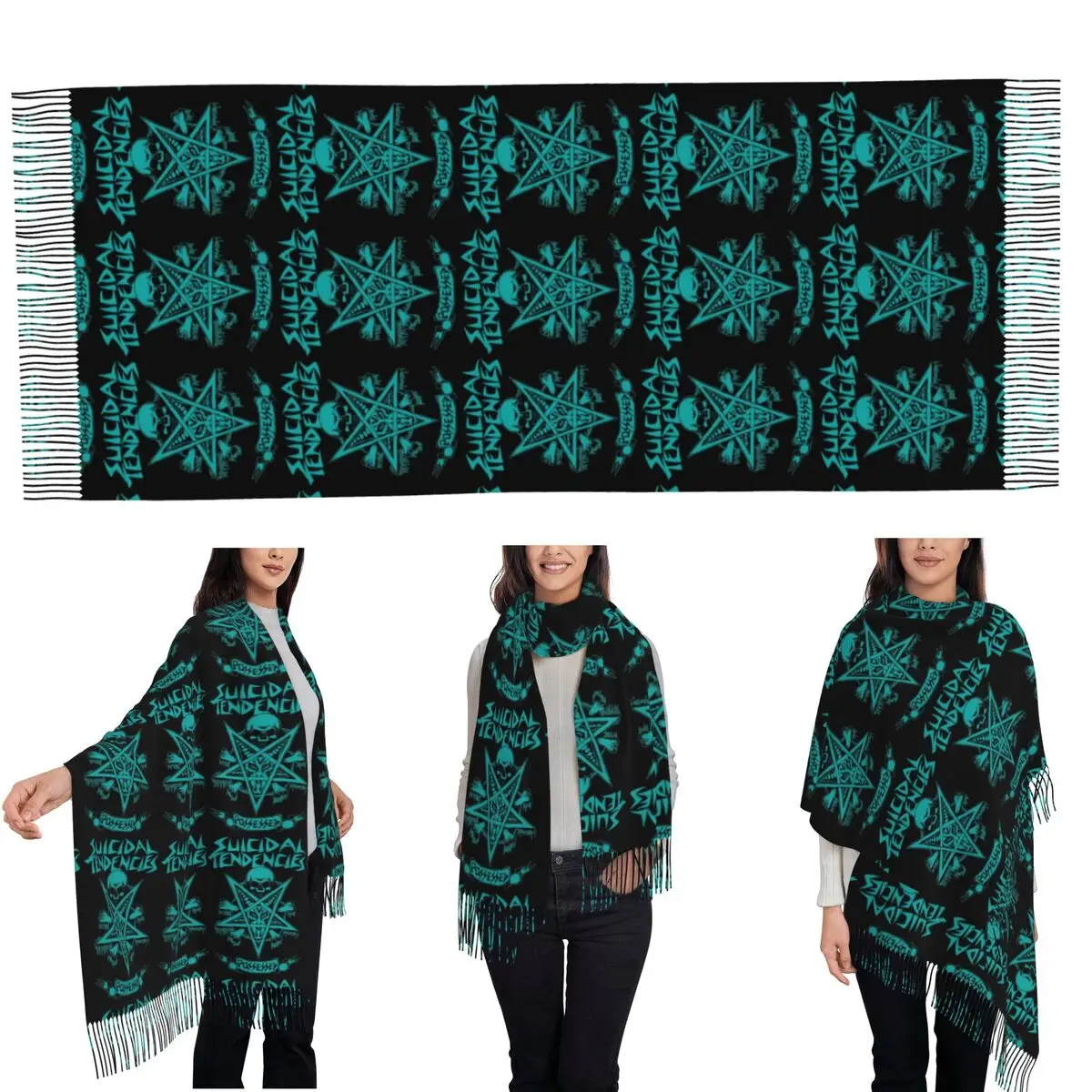 Rock Music Suicidal Tendencies Band Scarf Tassel Scarves for Women Soft Warm Shawls and Wraps Large Fall Winter Shawl Wrap