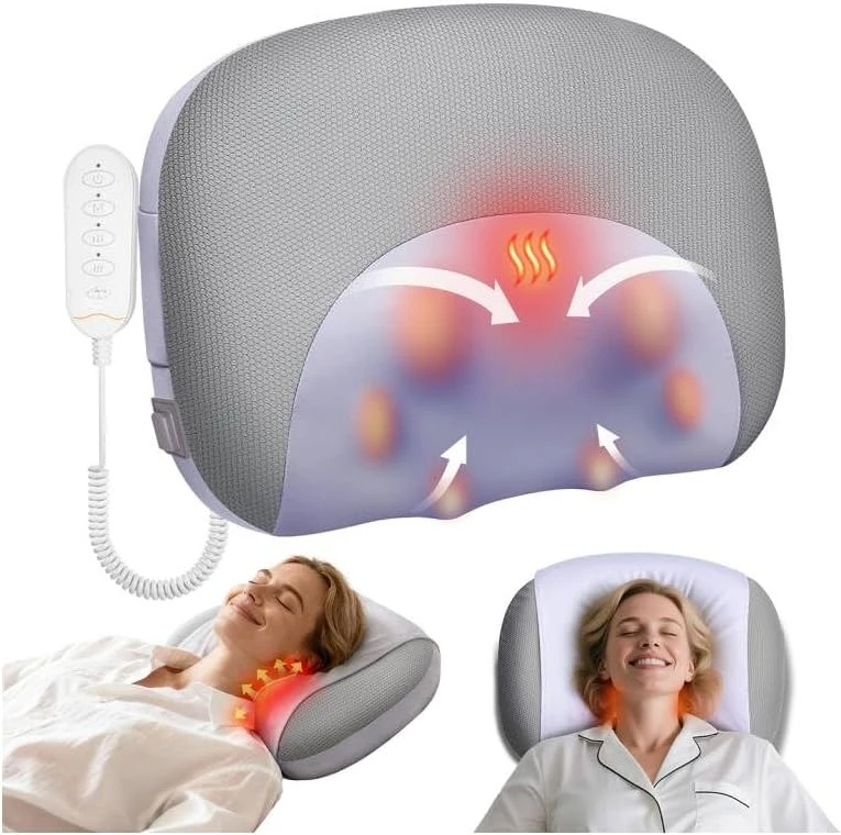 Neck & Shoulder Massager Premium Fabric Ergonomic Standard Size, Pain relief, Massage, Shiatsu for All Season Use, Neutral Grey