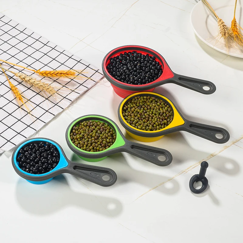4Pcs Silicone Measuring Spoon Set Collapsible Measuring Spoon Measuring Cup Set Spoons for Measuring Food Kitchen Baking Tool
