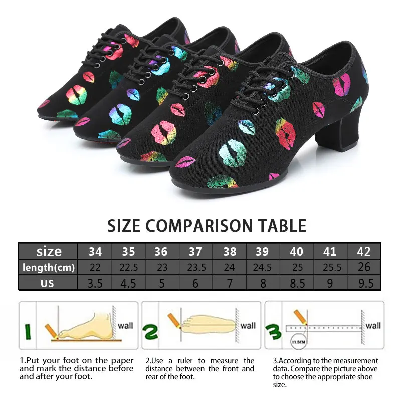 Diplip Ballroom Dancing Shoes Colorful Lips Pattern Lace-Up Tango Dance Shoes Morder Dance Shoes Latin Dance Shoes for women