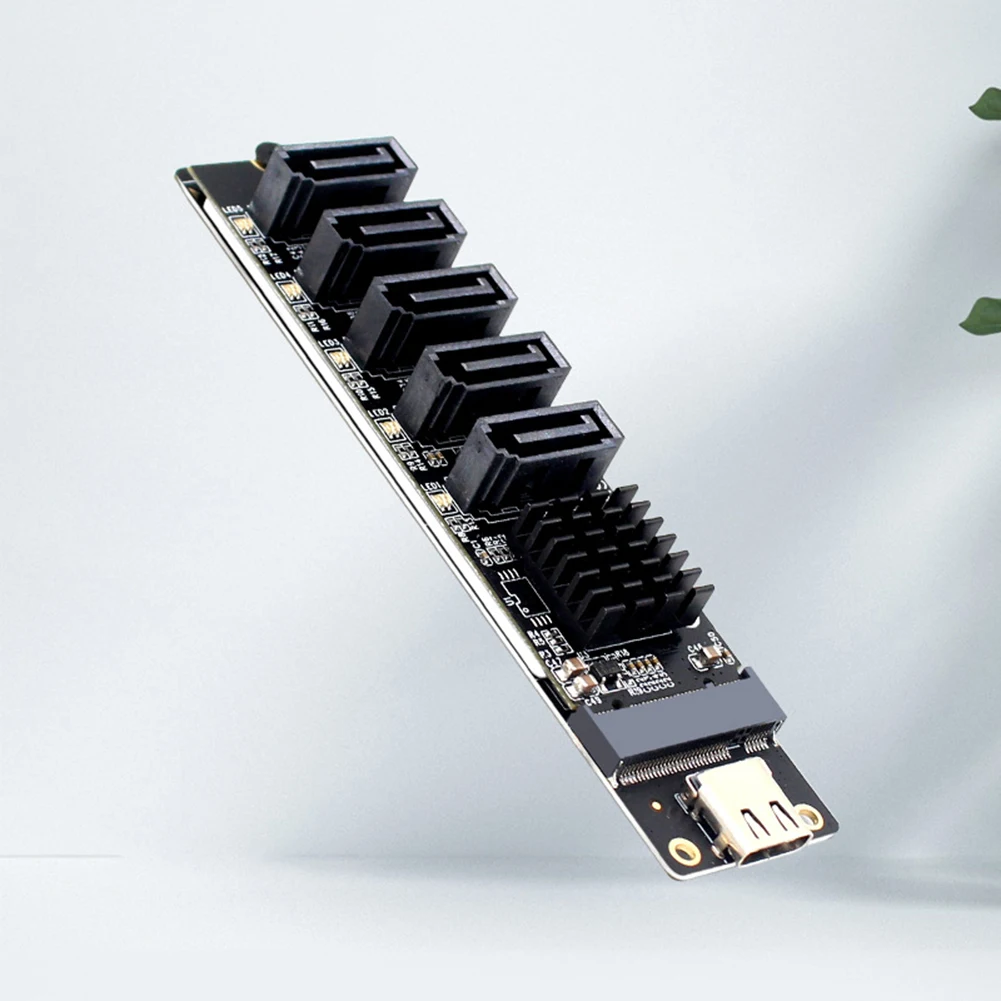 อะแดปเตอร์การ์ดแปลง Type C เป็น SATA 3.0 5 พอร์ต 6Gbps ชิป JM575+JMS580 อะแดปเตอร์ USB C เป็น SATA 3.0 ตัวแปลง Type C เป็น SATA 3.0 5 ช่อง สำหรับพีซี