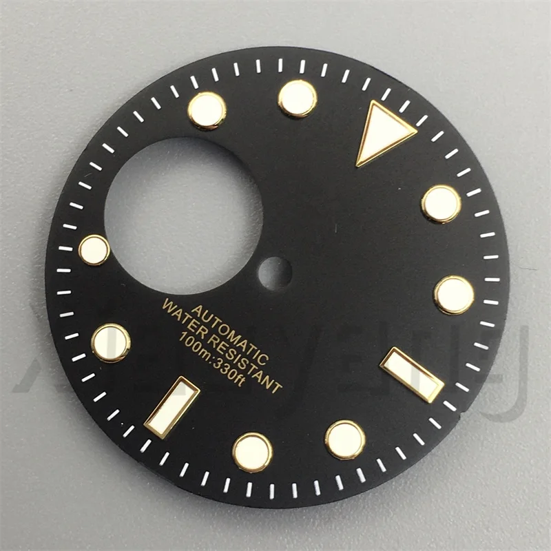 29mm Hollowed Out Watch Dial Black Blue Green Gray Dial Silver Rose Edge Index With C3 Green Luminous Fit  NH38 Movement Replace