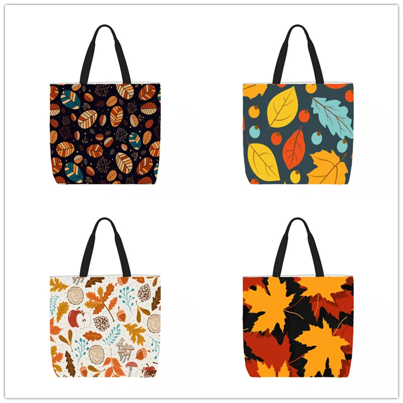 

Autumn Leaves Fall Customize Tote Bag Printed Traveling Shoulder Bags Eco Reusable Shopping Bags For Women with Print