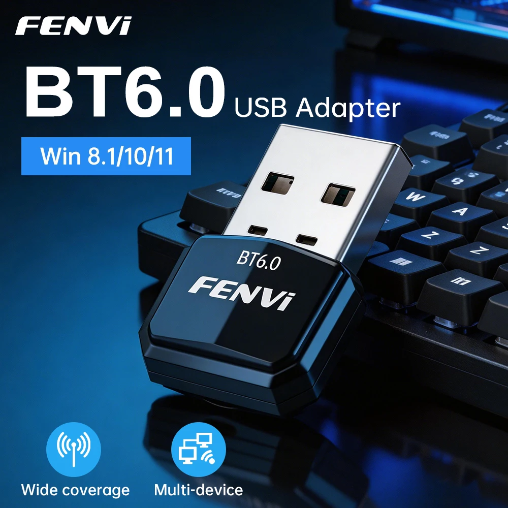 FENVI USB Bluetooth 6.0 Adapter BT 5.4 Dongle for PC Wireless Mouse Keyborad Music Audio Receiver USB Transmitter Windows 11/10