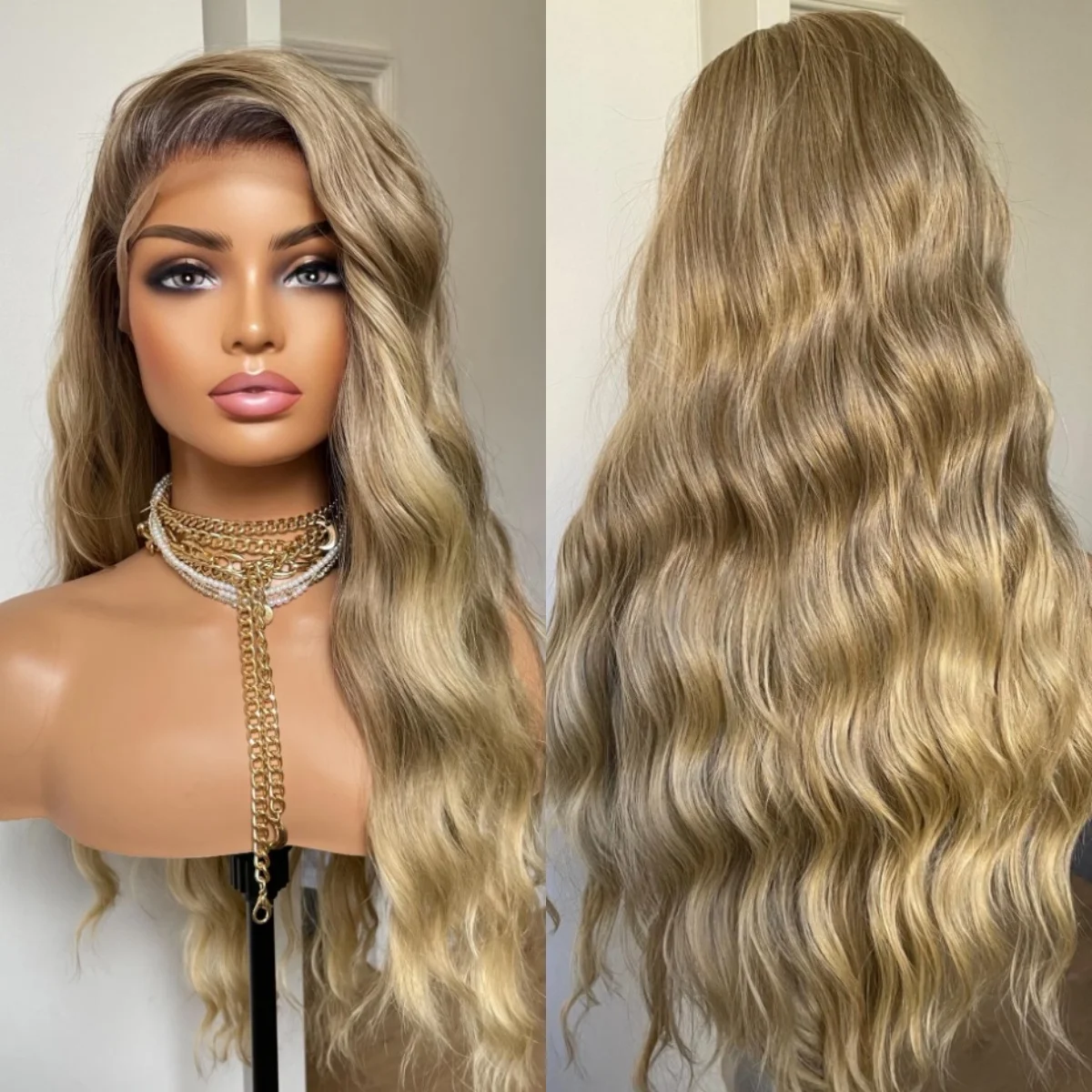 

Ombre Медовый Блондин Синтетический Парик Вьющиеся Глубокие Волнистые Парики Для Женщин 13x4HD Прозрачные Парики Фронта Шнурка Женские Термостойкое Волокно
